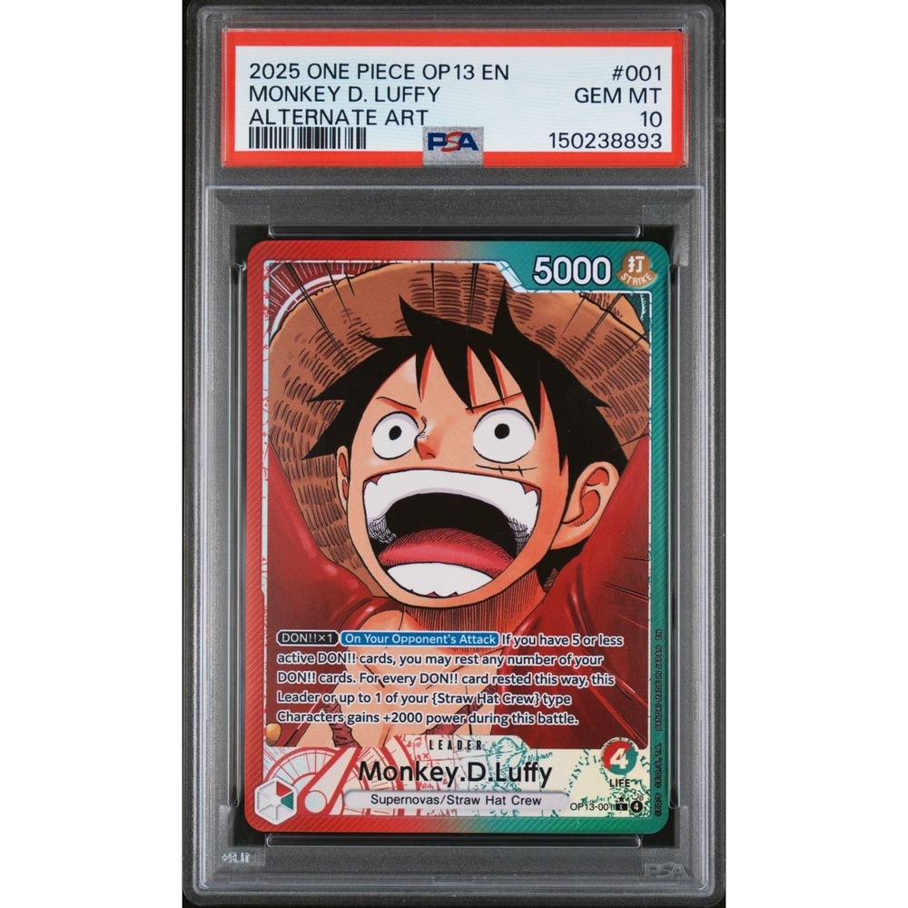 2025 ONE PIECE MONKEY D.‎ LUFFY OP13 CARRYING ON HIS WILL # 001  ALT ART PSA 10